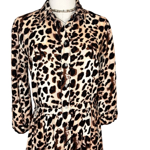 Women's Dex Leopard Print Button-Up Midi Dress Size Small - Picture 4 of 8